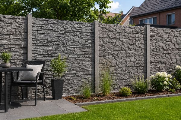Beton schutting met rotsmotief of steenmotief